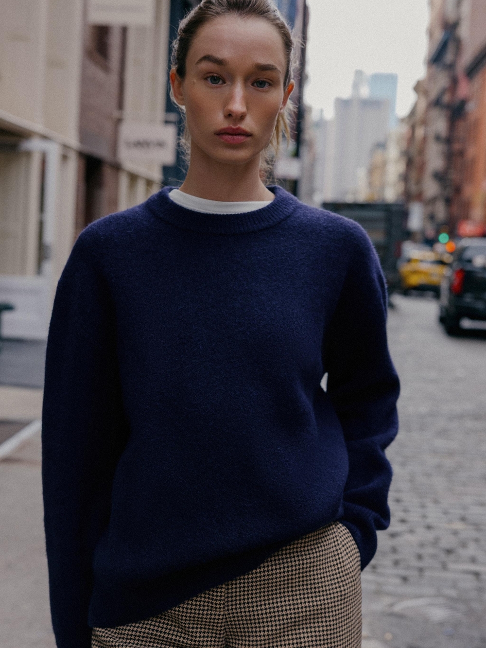 Zara Navy Wool Crewneck Sweater - Deep Blue Knit